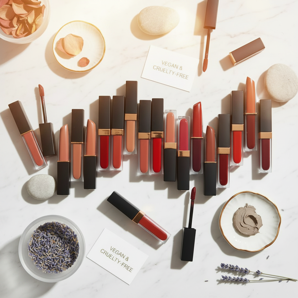 BYYOU Matte Lip Gloss Bundle — arc arrangement with rose gold tones